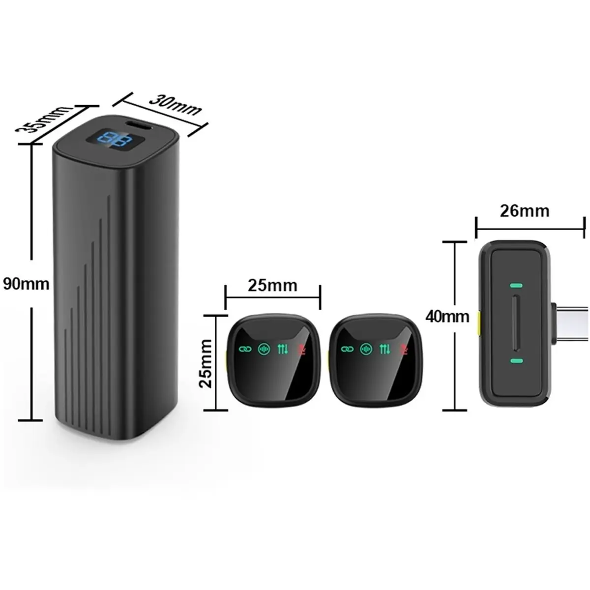 (A99Z] Mini Professional Wireless Microphone with Drawer Charging Case for Android Dual Lavalier Microphone Black