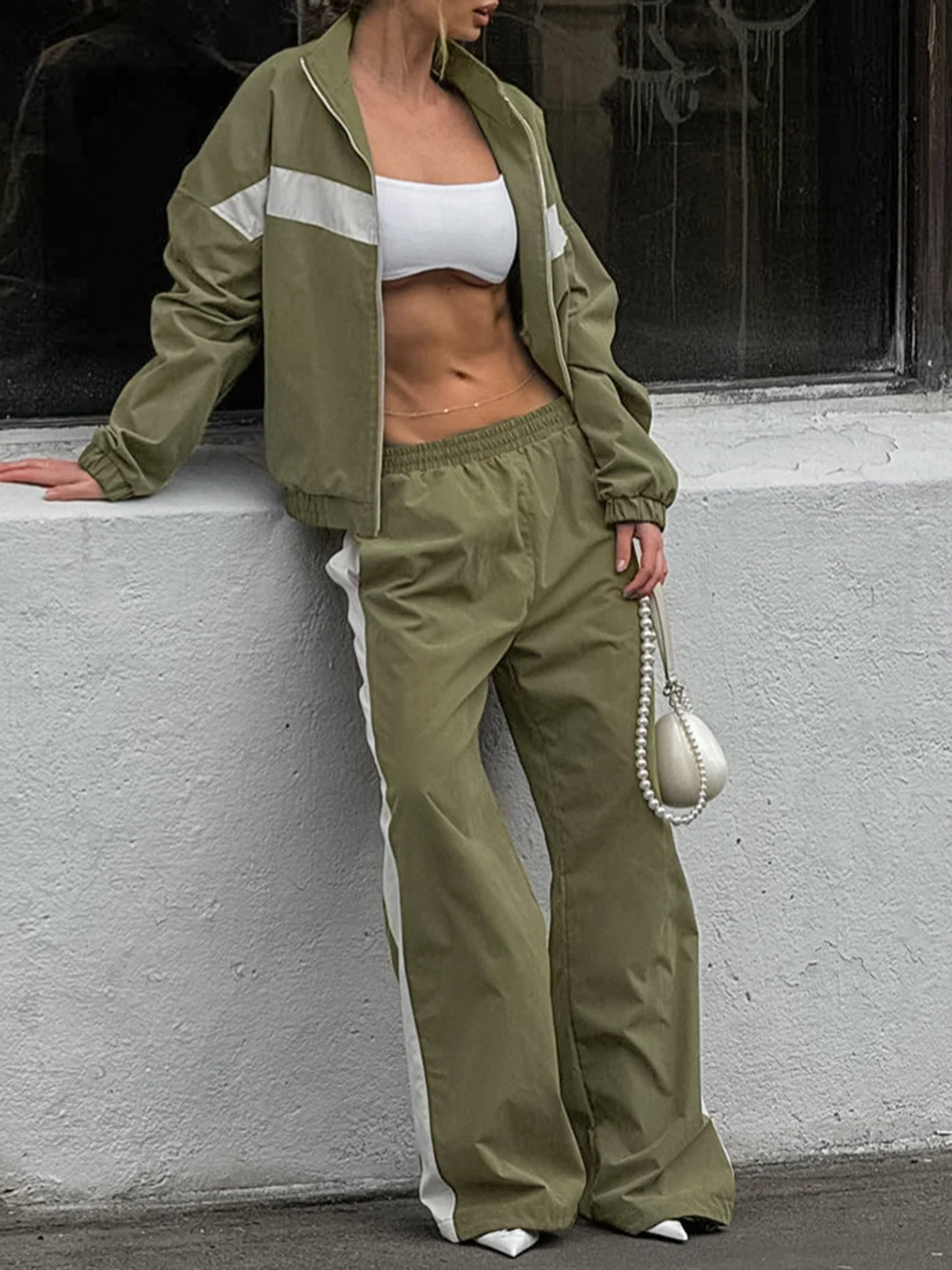 Fashion Two Piece Sports Suit Casual Women\'s 2024 New Autumn Winter Patchwork Color Jacket+High Waist Elastic Pants Female Set