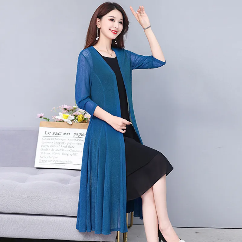 UHYTGF الحرير الجليد رقيقة معطف الحماية من الشمس المرأة الدانتيل الشاش سترة طويلة شال معطف الإناث كبيرة سوينغ الصيف سترة سيدة 2231