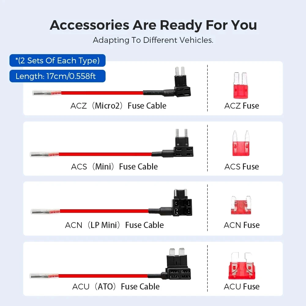 AZDOME JYX05 Car DVR Record Hardwire Kit For GS63Pro/M27/M560/M580/PG19X Low Vol Protection Type-C Port 12V-24V in 5V2.5A out