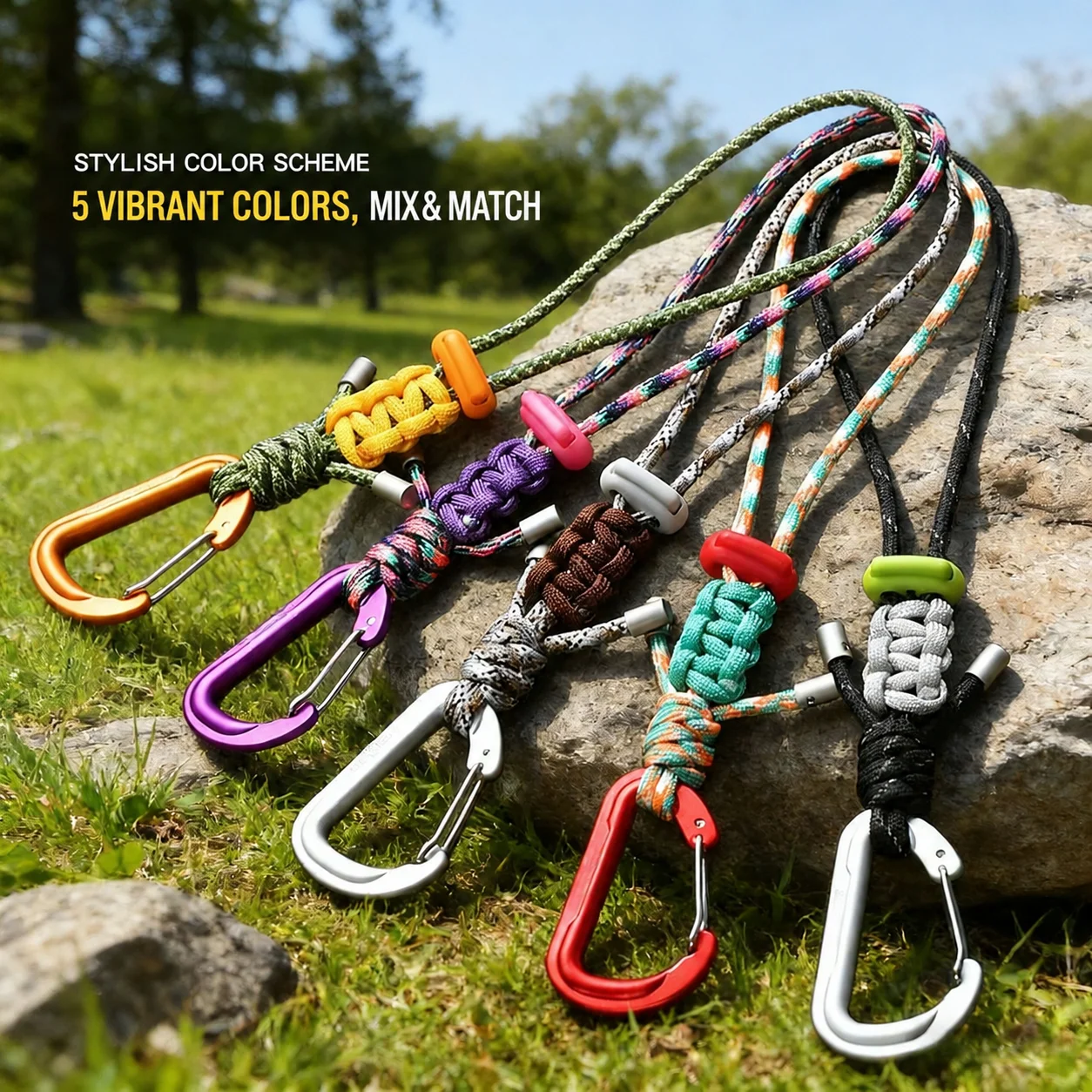 Colorful Outdoor Buckle Paracord Camping Rope Braided Carabiner Keychain Outdoor Backpack Accessory
