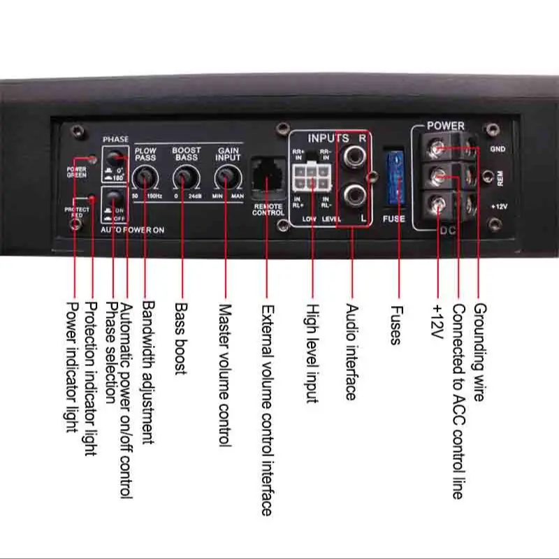 Car Mounted 12V 10 Inch 800W Linear Control with Power Amplifier, Active Stereo, Car Ultra-thin Subwoofer Under the S