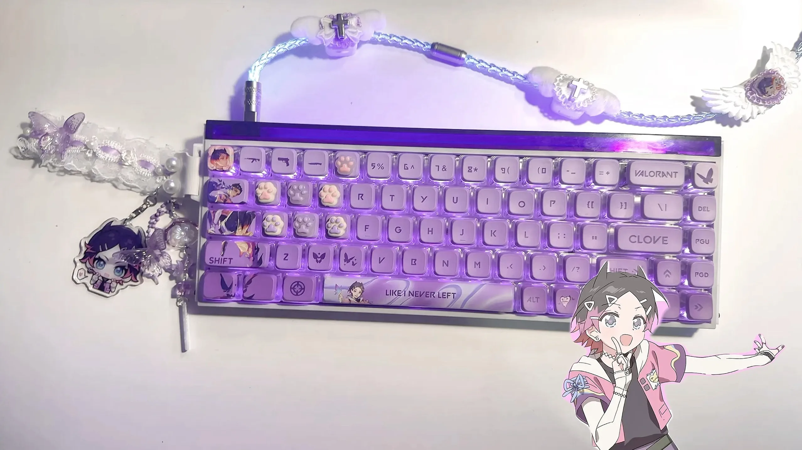 Câble Aviator Lumineux Rose et Bleu Personnalisé, Type-C avec Taux de Polling 8K, Câble Décoratif pour Clavier Personnalisé, Accessoire de Bureau Gaming Tressé à la Main