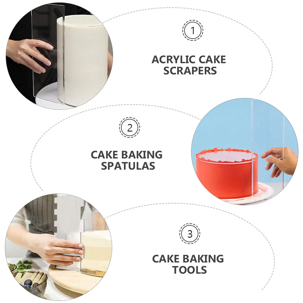 

3Pcs Baking Tool Acrylic Cake Scrapers Nonstick Cream Spreading Plates Kitchen Cake Icing Decorating Tools
