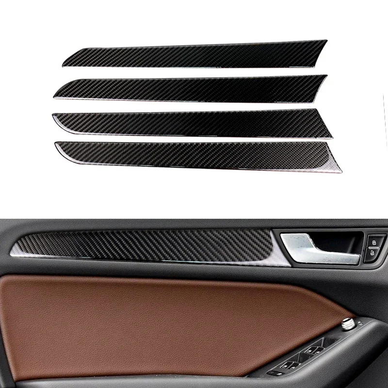 

4pcs Real Carbon Fiber Interior Window Door Panel Trim Cover Inner Sticker Strip For Audi A4 B8 A5 2010 2011 2012 2013 - 2016