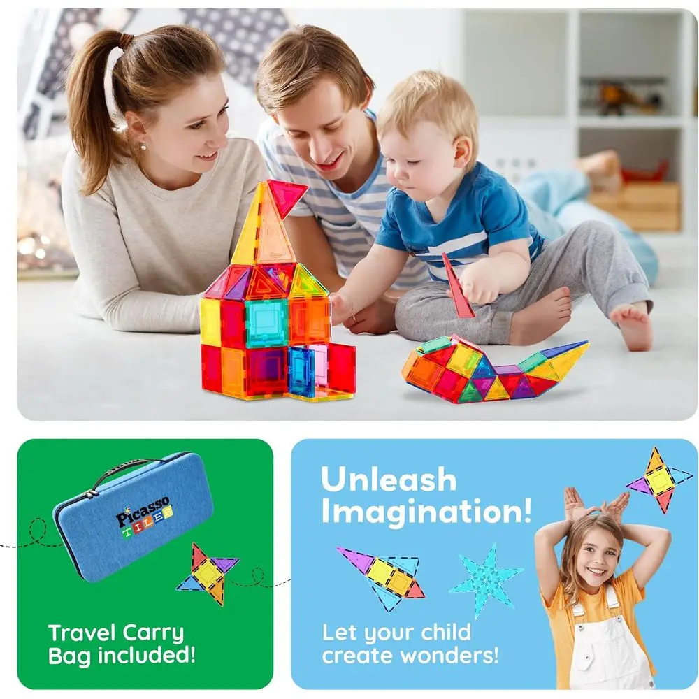 Set di giocattoli STEM con blocchi magnetici da 101 pezzi con contenitore per bambini dai 3 anni in su: kit di costruzione educativa per ragazzi e ragazze