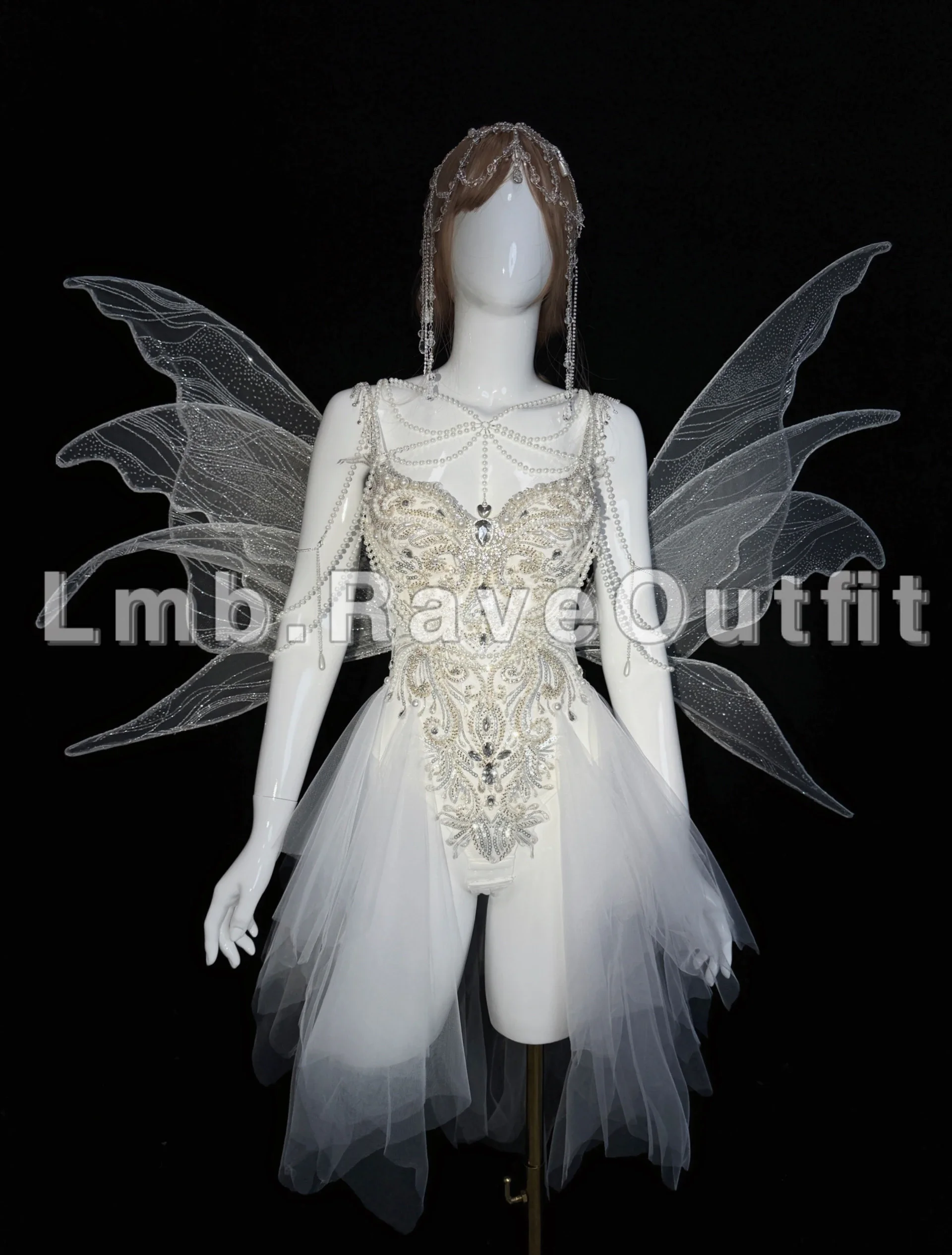 Ropa de bailarina Gogo para mujer, disfraz de mariposa blanca, vestido para espectáculo en escenario, disfraz de carnaval, traje para fiesta y festival yj692