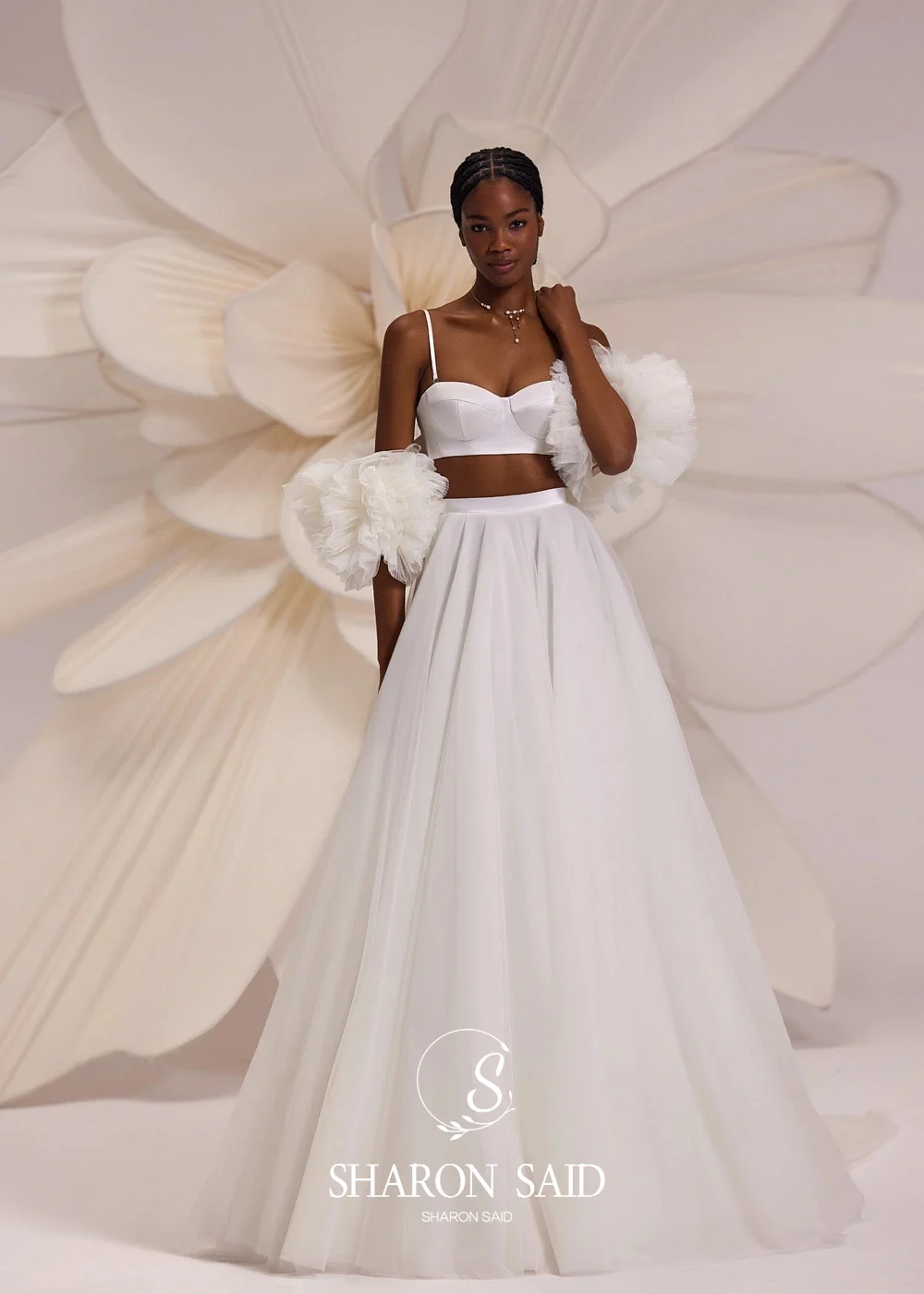 شارون سعيد بسيط الحبيب ألف خط فستان الزفاف الأبيض 2025 جودة عالية مع انفصال كيب فستان زفاف SW256 مخصص