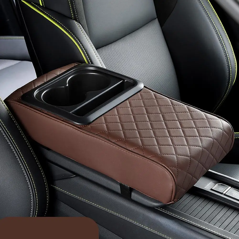 Auto-Armlehnen-Konsolenverlängerung mit 2 Getränkehaltern, Erhöhungspolster aus PU-Leder, universelle Auto-Innenraum-Aufbewahrungsbox, Taschentuch-Organizer – Detail 7