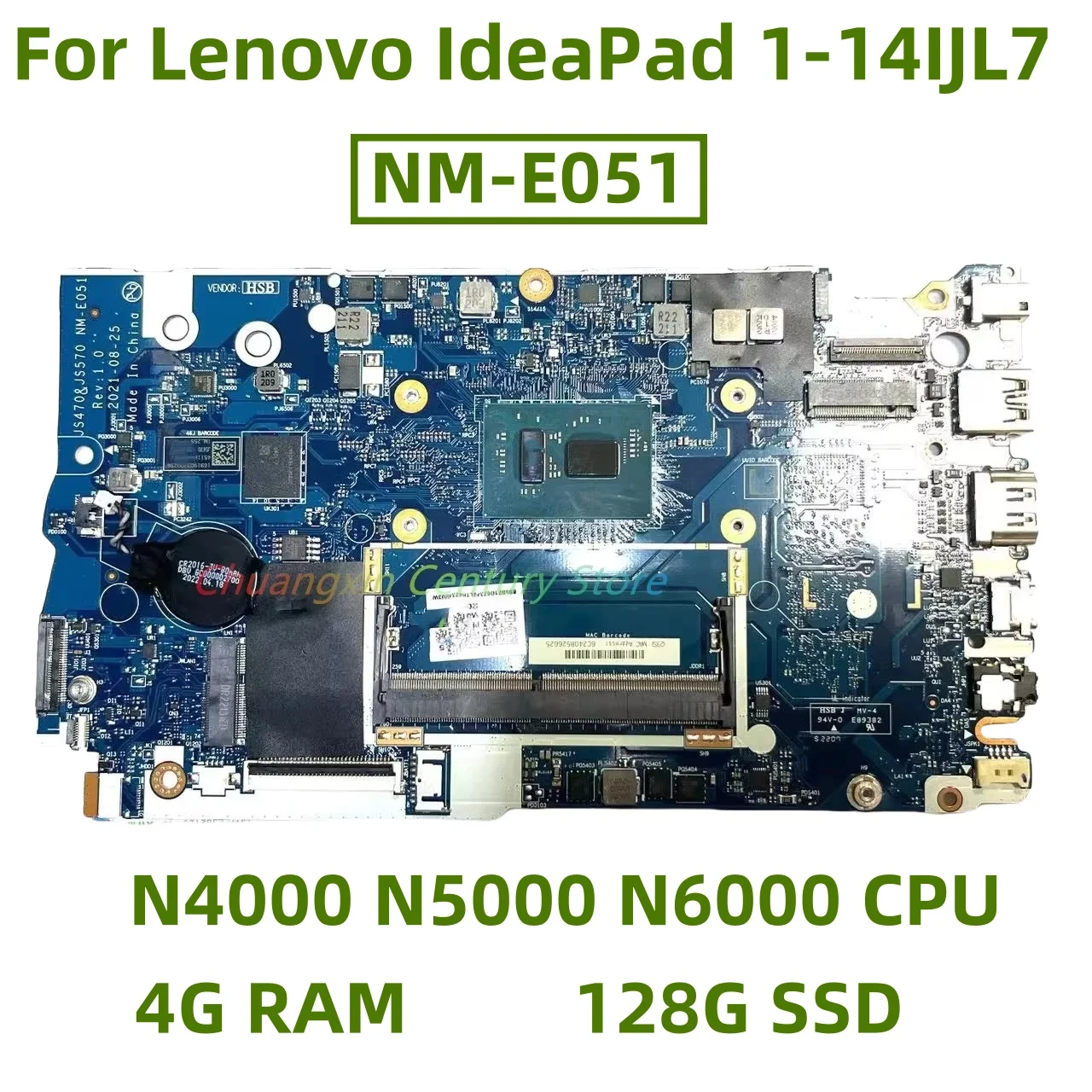 NM-E051 motherboard suitable for Lenovo IdeaPad 1-14IJL7 1-15IJL7 laptop with N4000 N5000 N6000 CPU 4G RAM 128G SSD 100% test