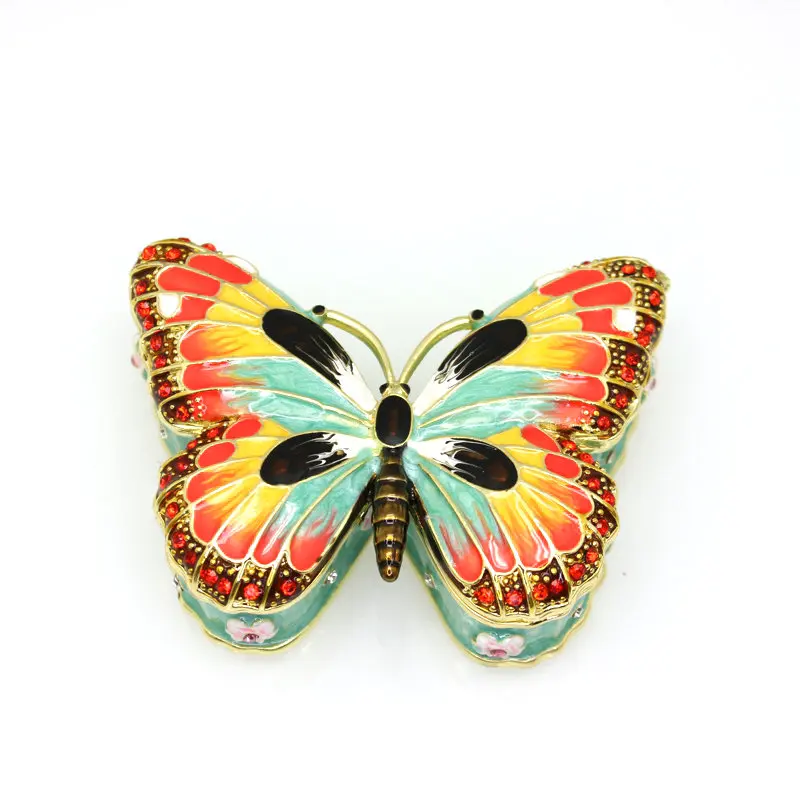 SHINNYGIFTS Enamel Metal Crafts Butterfly Shape Handmade Enamel Trinket Box Jewelry Gift Box