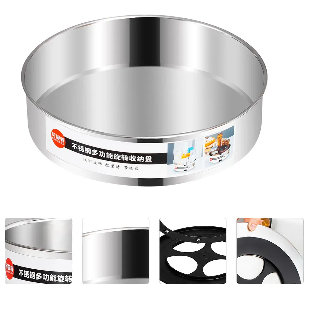 

Stainless Steel Rotating Tray Multi Function Kitchen Storage Box Case Plate Home RestaurantKitchen Supply