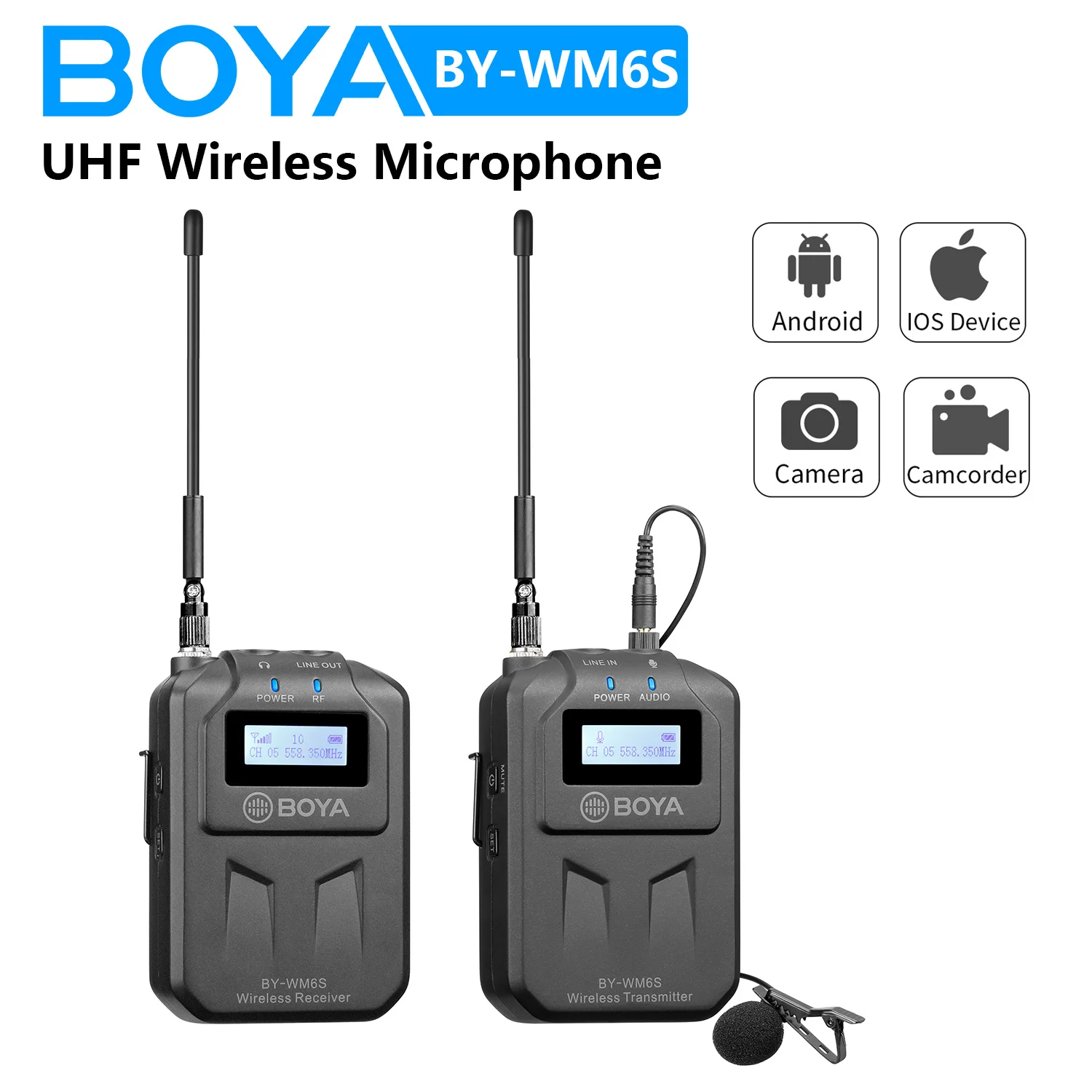 

BOYA BY-WM6S UHF Condenser Wireless Lavalier Microphone for Smartphone Tablet DSLRs Cameras Camcorder Audio Recorder Streaming