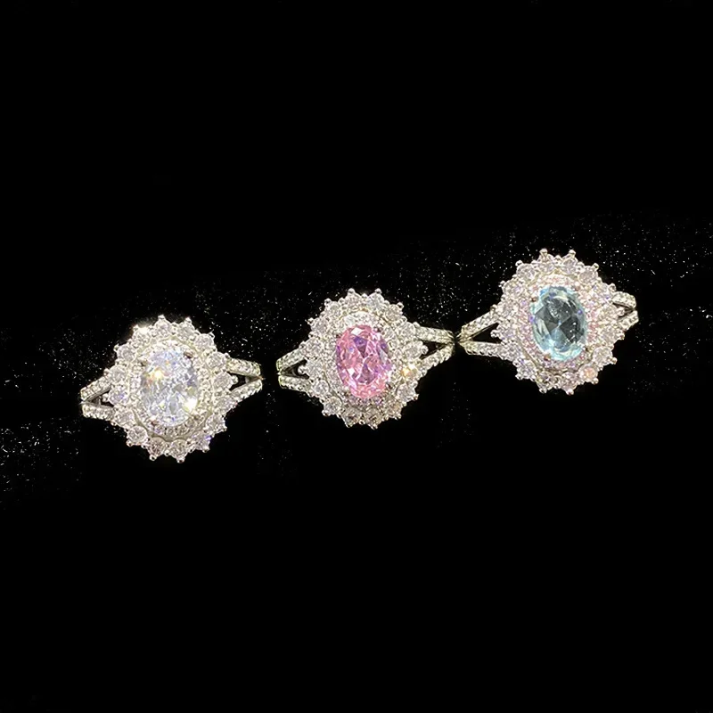 

MDL Moissa!ite Style Aquamarine Sunflower Ring Women Light Luxury High Feeling Full Diamond Cuic Flower Rings