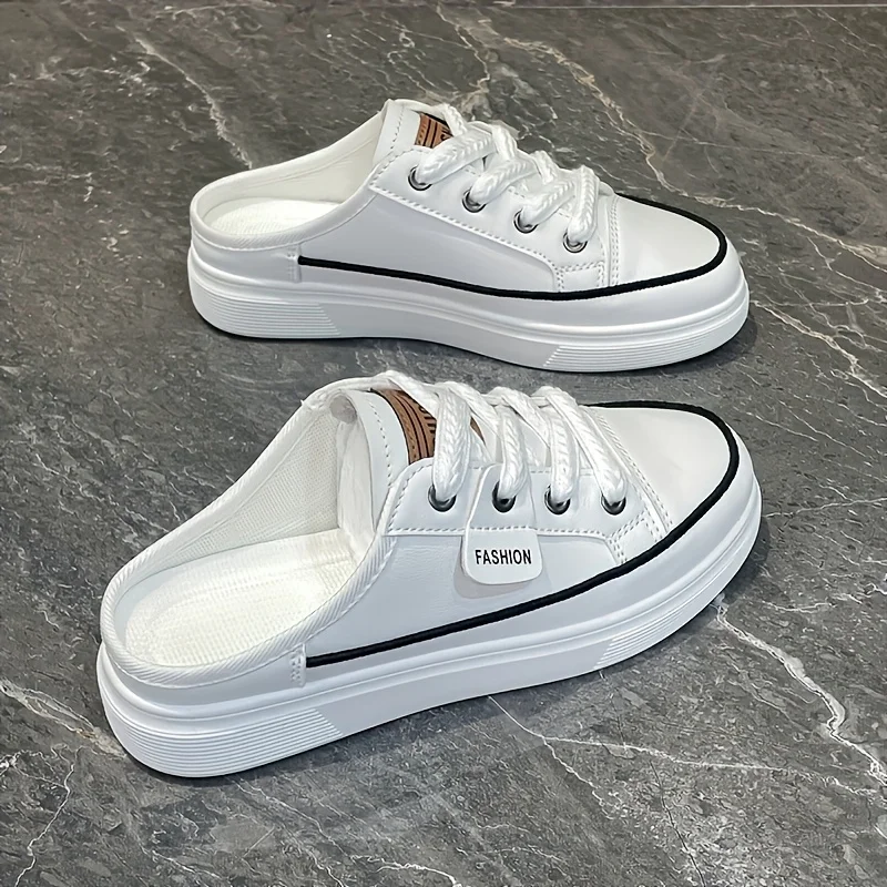 Women Backless Mule Sneakers, Thick Platform Slip On Canvas Slippers, No Lace Half Shoes, Casual Chunky Sole Mules, Non-slip Soft Bottom Daily Walking Shoes, Fashion All-match Lazy Slippers for Summer Daily Outdoor Wear