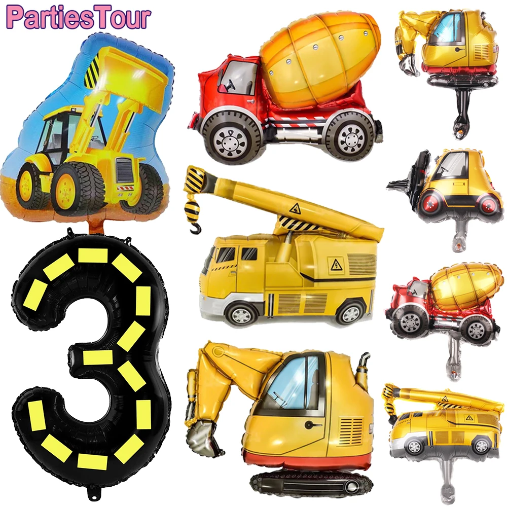 Construction Party Decortion Jumbo Dump Truck Balloon Truck Balloon Excavator Bulldozer Balloon Boy Happy Birthday Balloon Decor