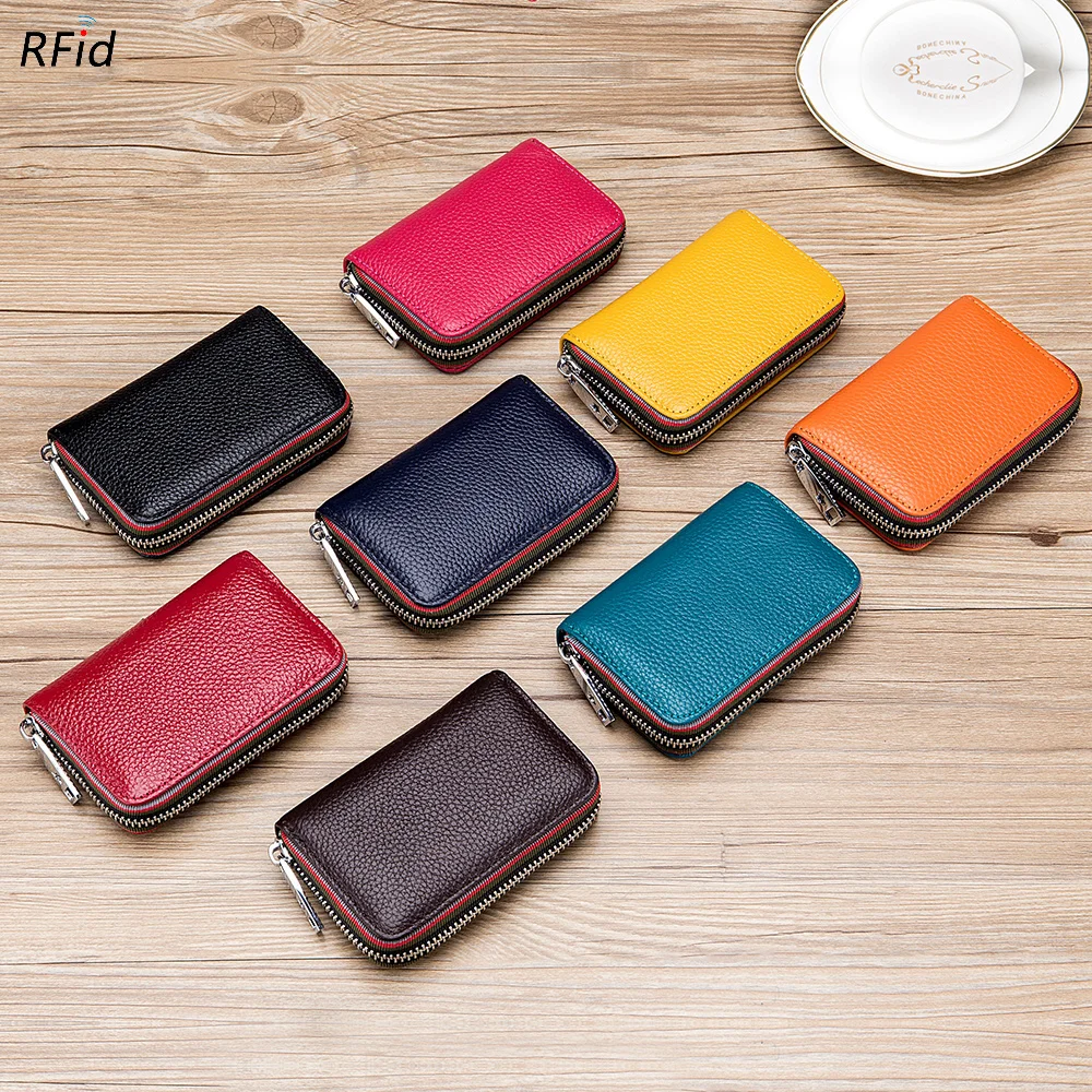 Ms practical new rfid card package organ head layer cowhide man card sets of zipper card wallet