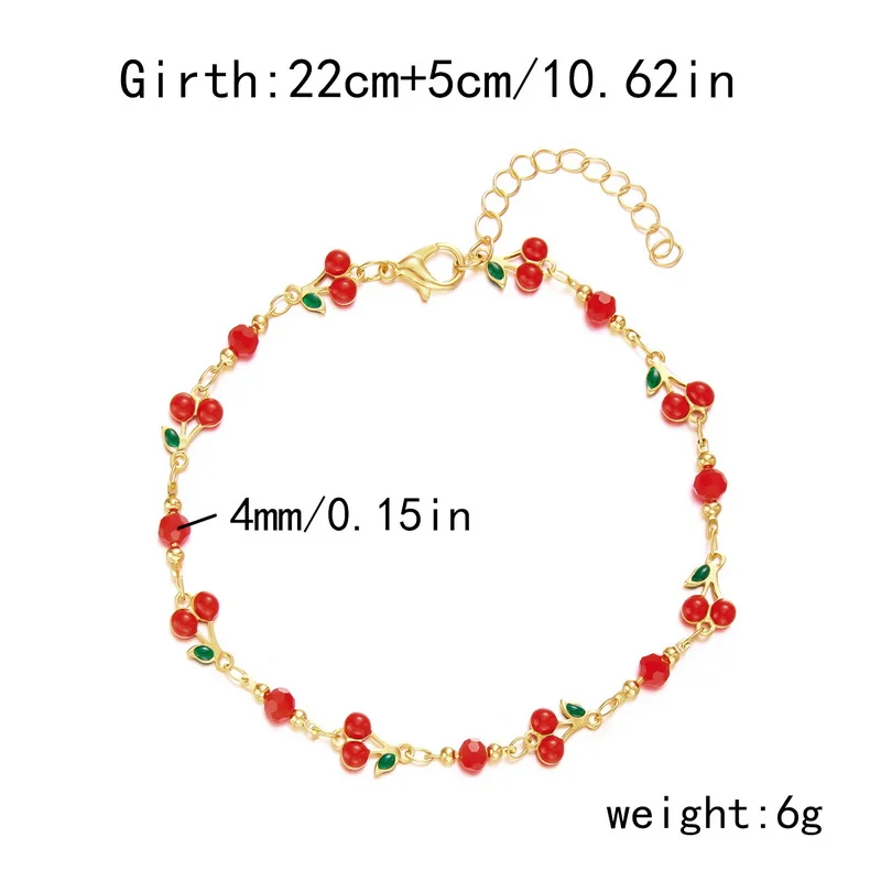 Sommer Süße Rote Kirsche Fußkettchen für Frauen Mode Niedlichen Reis Perlen Blumen Herz Kette Fußkettchen Strand Barfuß Sandale Schmuck – Detail 2
