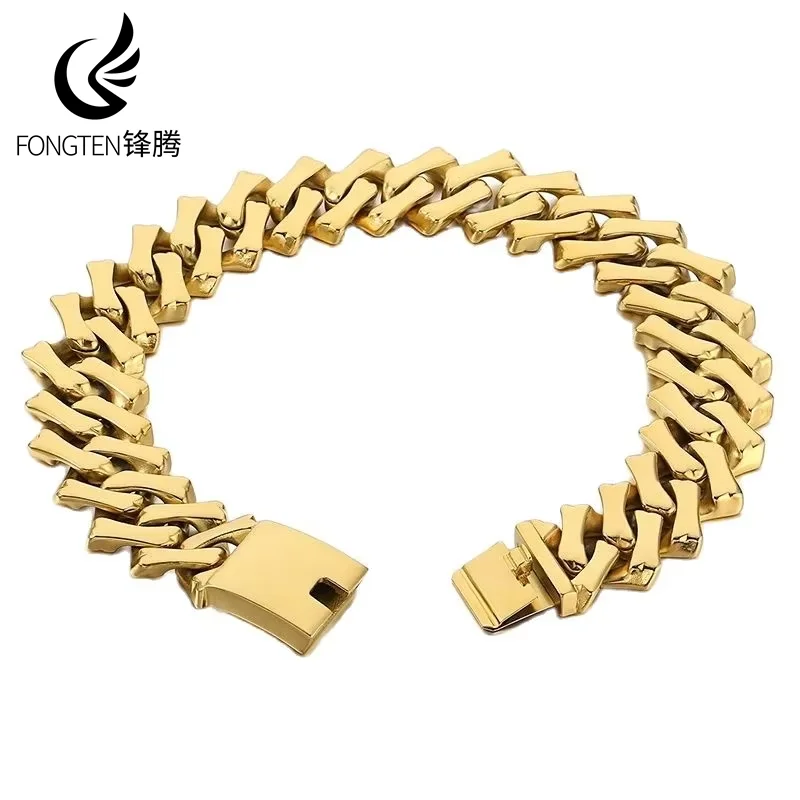 Fongten 20/32mm Curb Necklace for Women Men 316L Stainless Steel Heavy Square Cuban Chain Choker Necklace Male Shiny Jewelry