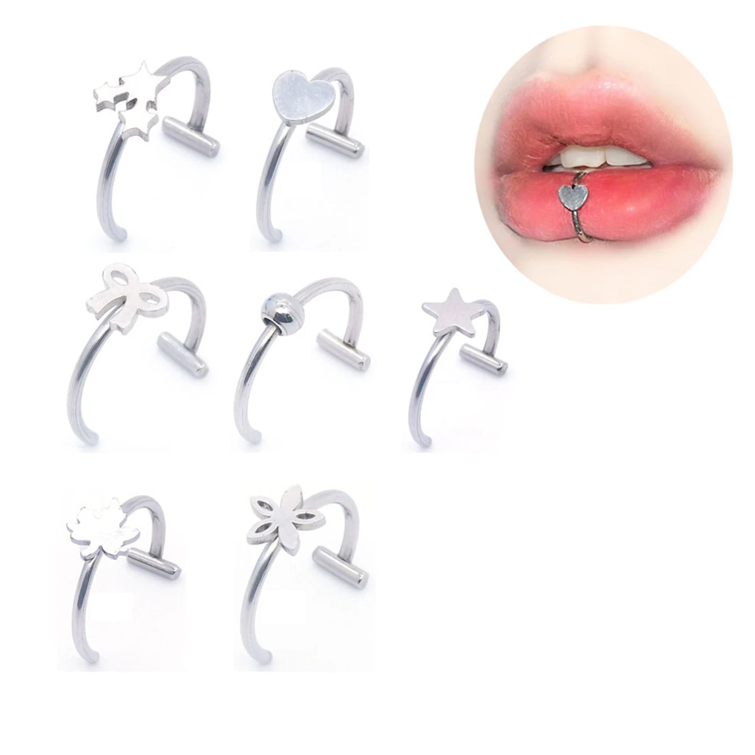 1Pcs Women Lip Ring Fake Piercing Stainless Steel Nose Rings Septum Piercing Clip on Mouth Non Piercing Punk Cuff Hoop Earring