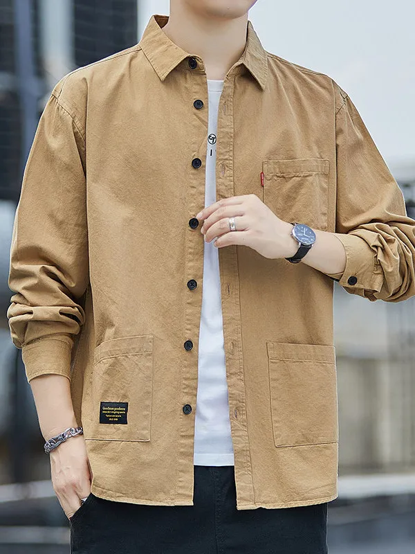 

2026 Spring Autumn Pure Cotton Long Sleeve Shirt Jacket Casual Hong Kong Style Men's Loose Fit Shirt Casual Fashion Urban Wear