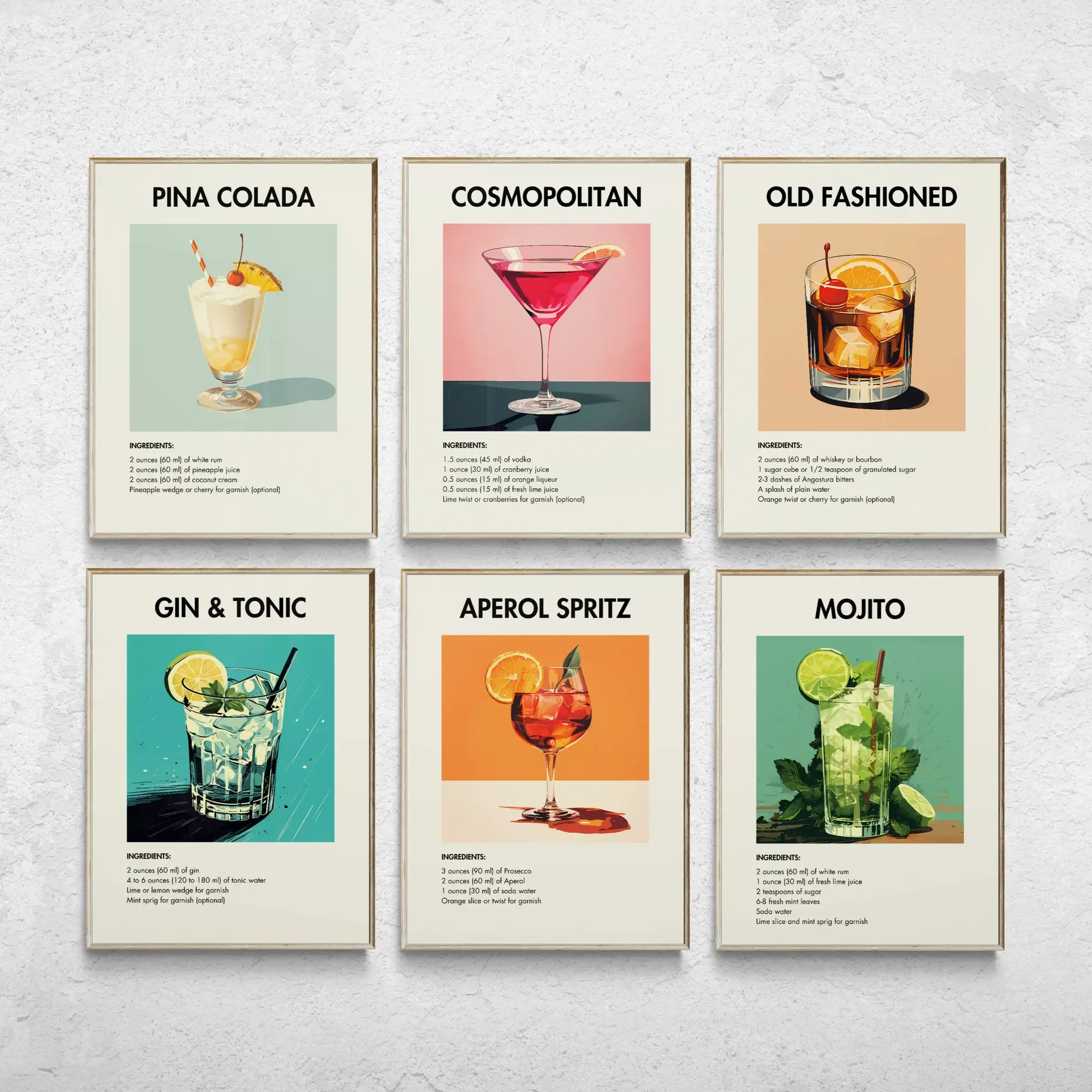 Vintage Cocktail & Espresso Martini Canvas Art Set - no Framed Wall Decor for Living Room, Bedroom, Office, and Bar