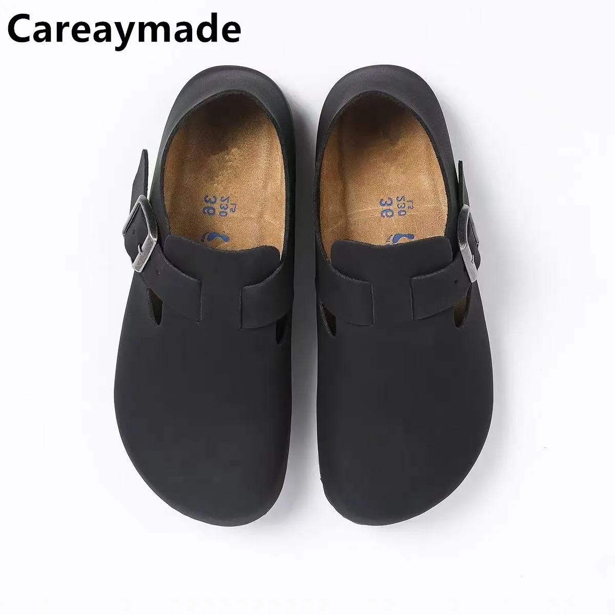 Careaymade-Retro thickened flat round head of cattlebelt buckle shoes, Leisure Flat All-Inclusive Students Outer Wear shoes