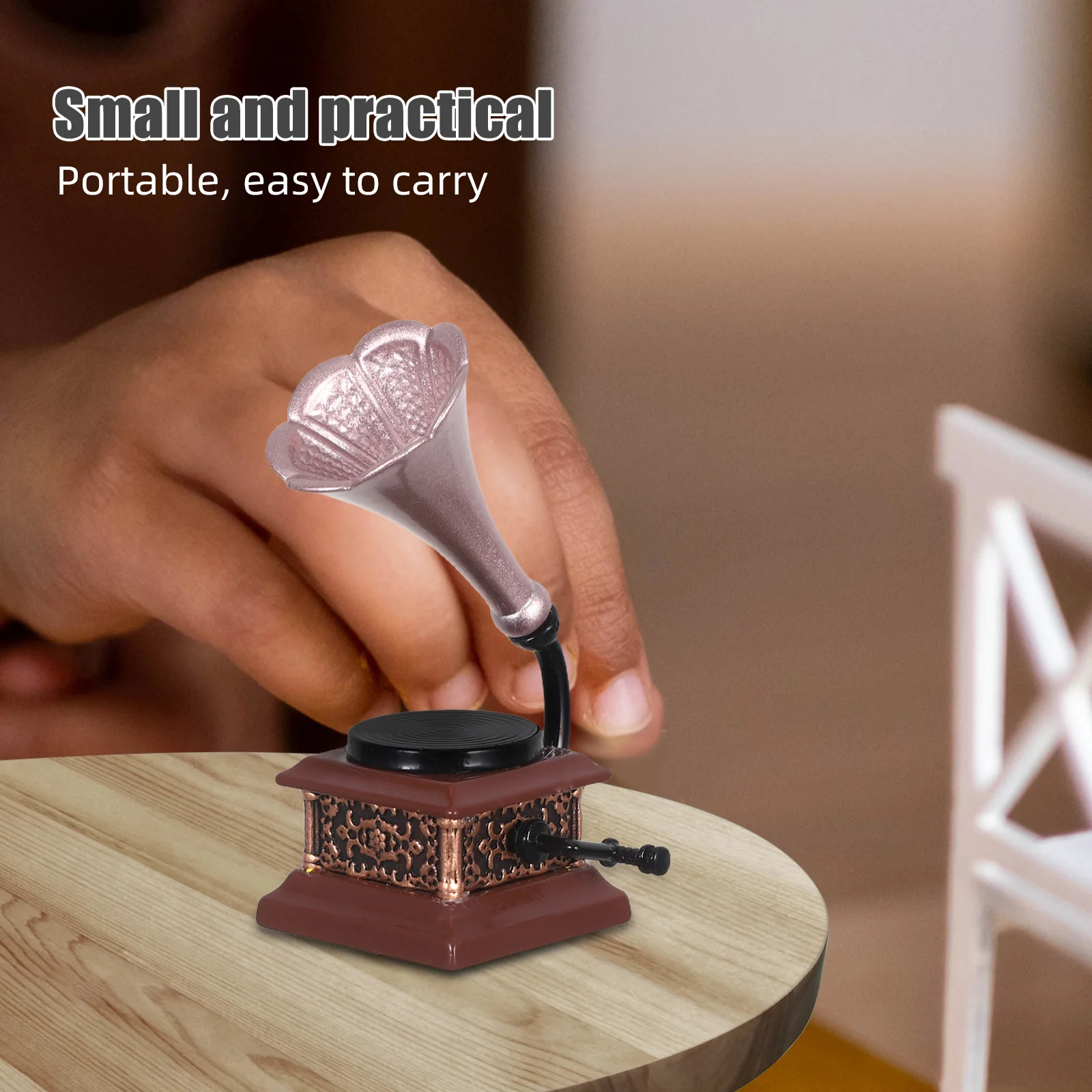 

Retro Phonograph Model: Miniature Vintage Record Player Decoration For Dollhouse Music Room Tiny Metal , Simulation