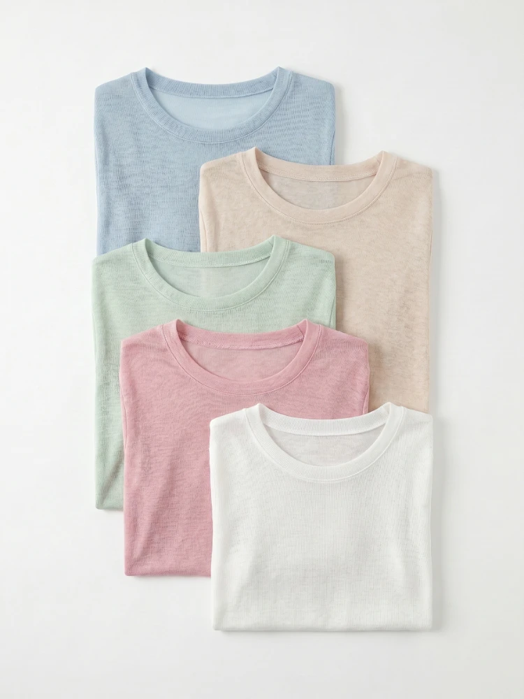 Sexy Durchsichtige Damen-T-Shirts 2026 Frühling Sommer Eisseide Sonnenschutz-Shirt Koreanisches Langarm-Oberteil Einfarbig Vielseitig als Überzug Geeignet