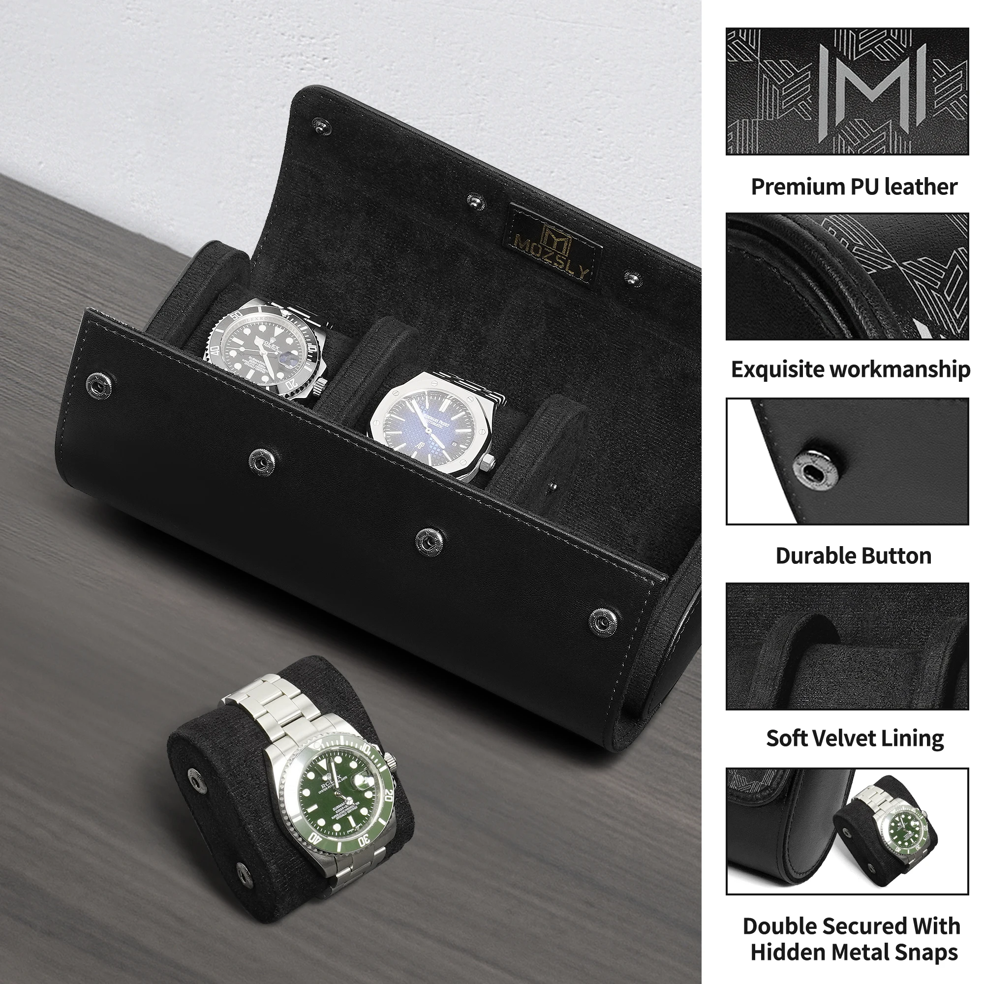 

Printed Travel Portable Watch Roller Storage Box (Suitable for 3 Watches) -Brown, Black, Orange Retro Pattern Watch Storage Box