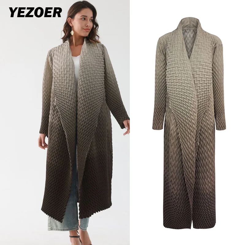 

Miyake Pleated Retro Printed Foldable Collar Long Sleeved Jacket for Women's Autumn/winter 2024 New Arab Style Oversized Jacket