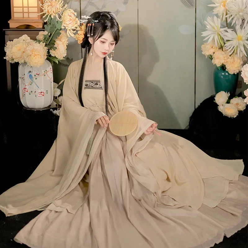 

ZH02 Original Hanfu Female Modified Chebula Dress Style Tang Double-layer Big Sleeve Shirt Super Fairy Ancient Spring