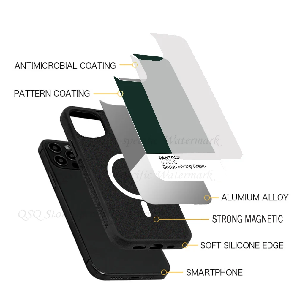 PANTONE 5535c British Racing Green Phone Case Strong Magnetic For IPhone 15 14 13 Pro Max 11 12 Mini Alex Mirror For