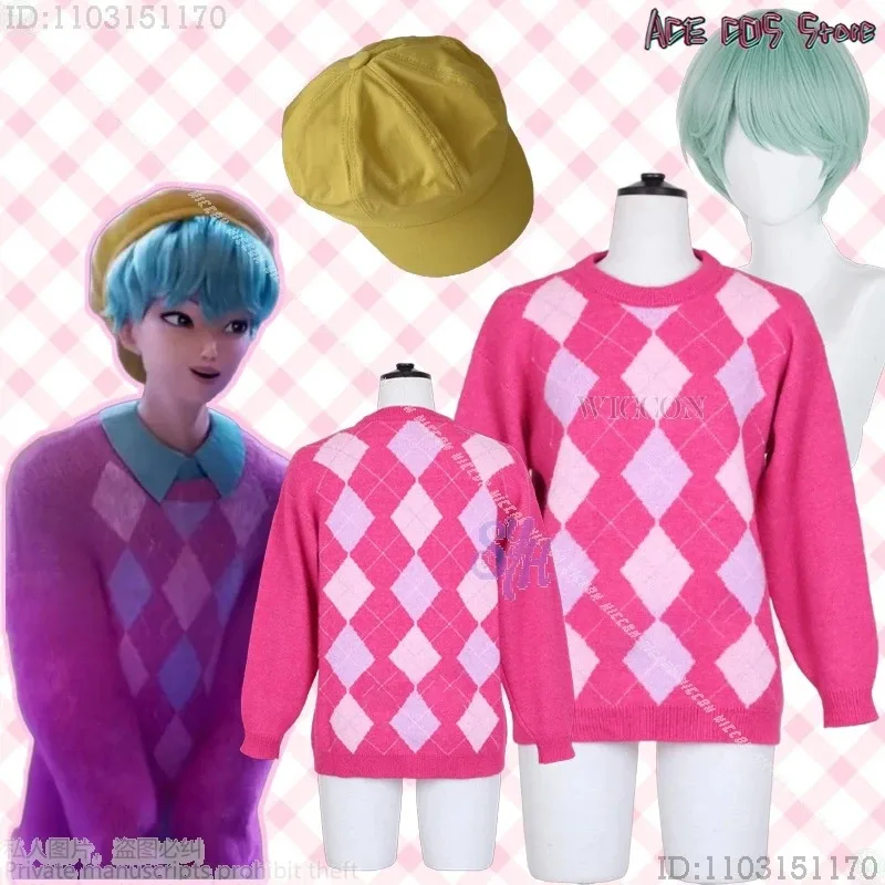 25COS أنيمي فيلم فقط بنين طفل تأثيري Kpop شيطان صودا البوب زي Kawaii جميل الساخن الوردي سترة تأثيري قبعة صفراء المرأة C
