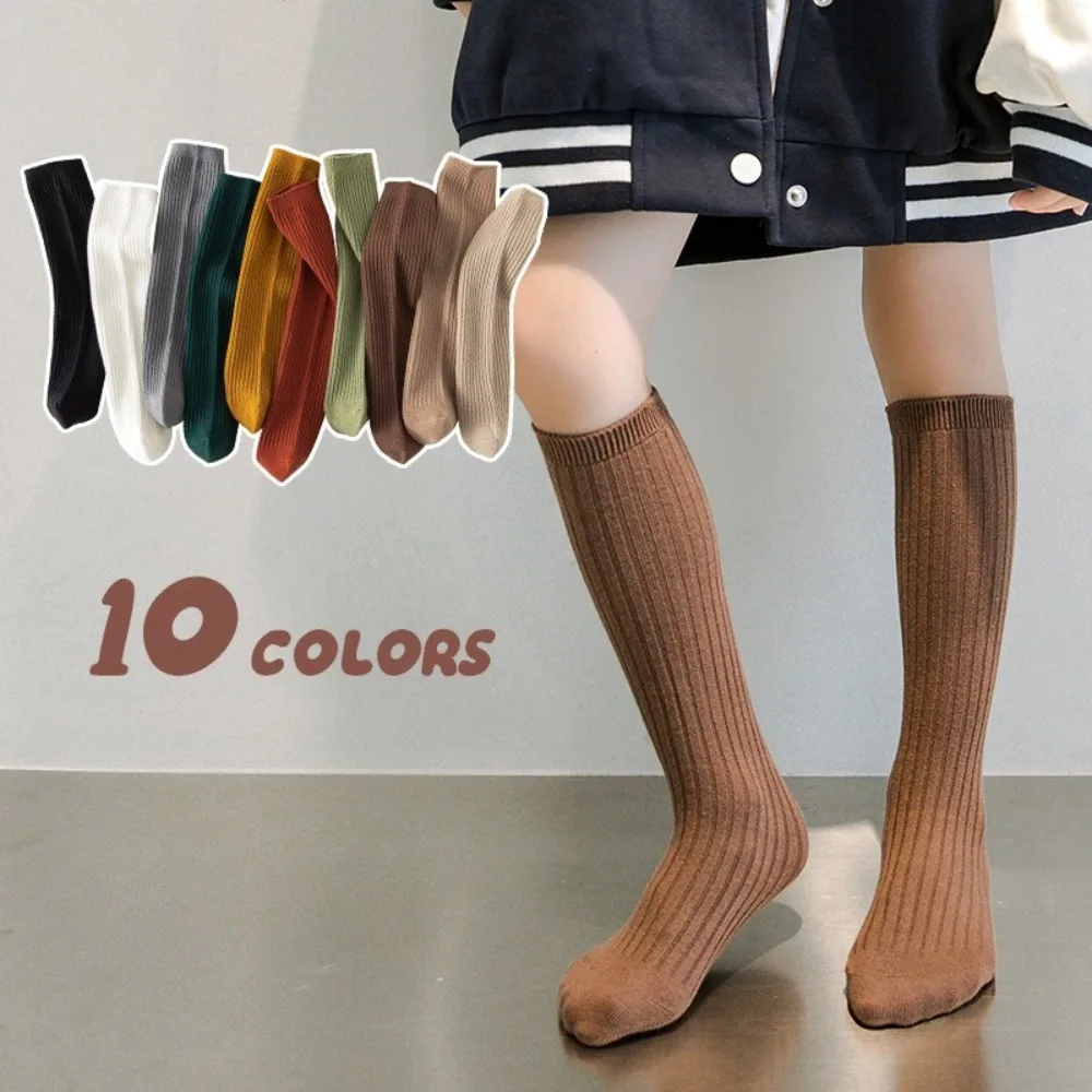 Vertical Stripe Kids Mid Calf Socks Girls Cotton Autumn Winter Korean Soft Knit Children Socks School Warm Toddler Accessories