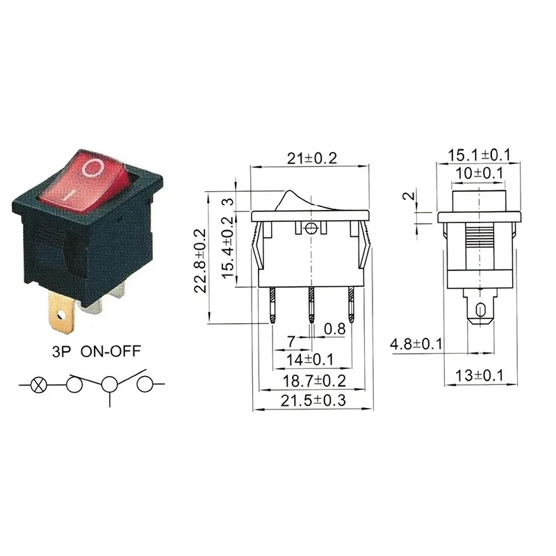 5ks KCD1 spínač ON-OFF 15*21mm 2póly koráb typ spínač 6A 250V 10A 125V 15X21 kolébkový spínač energie spínač