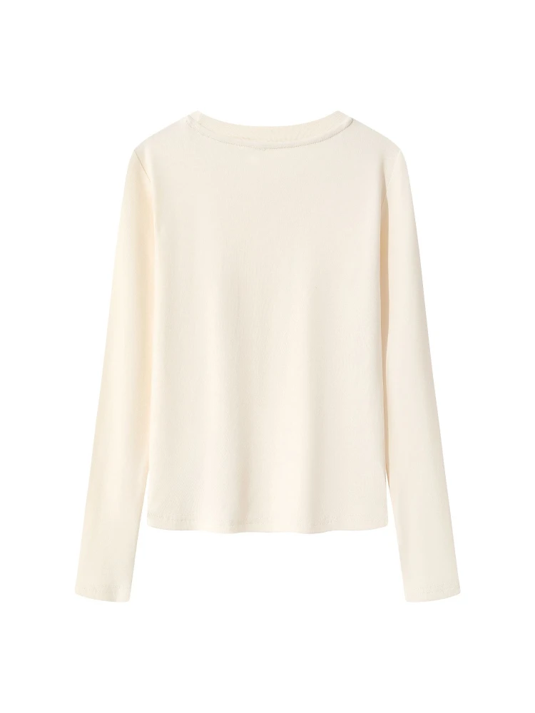 2026 Autumn Winter Women's T-Shirt Korean Minimalist O-Neck Long Sleeve Tee Solid Soft Slim Fit Casual Layering Inner Wear Tops