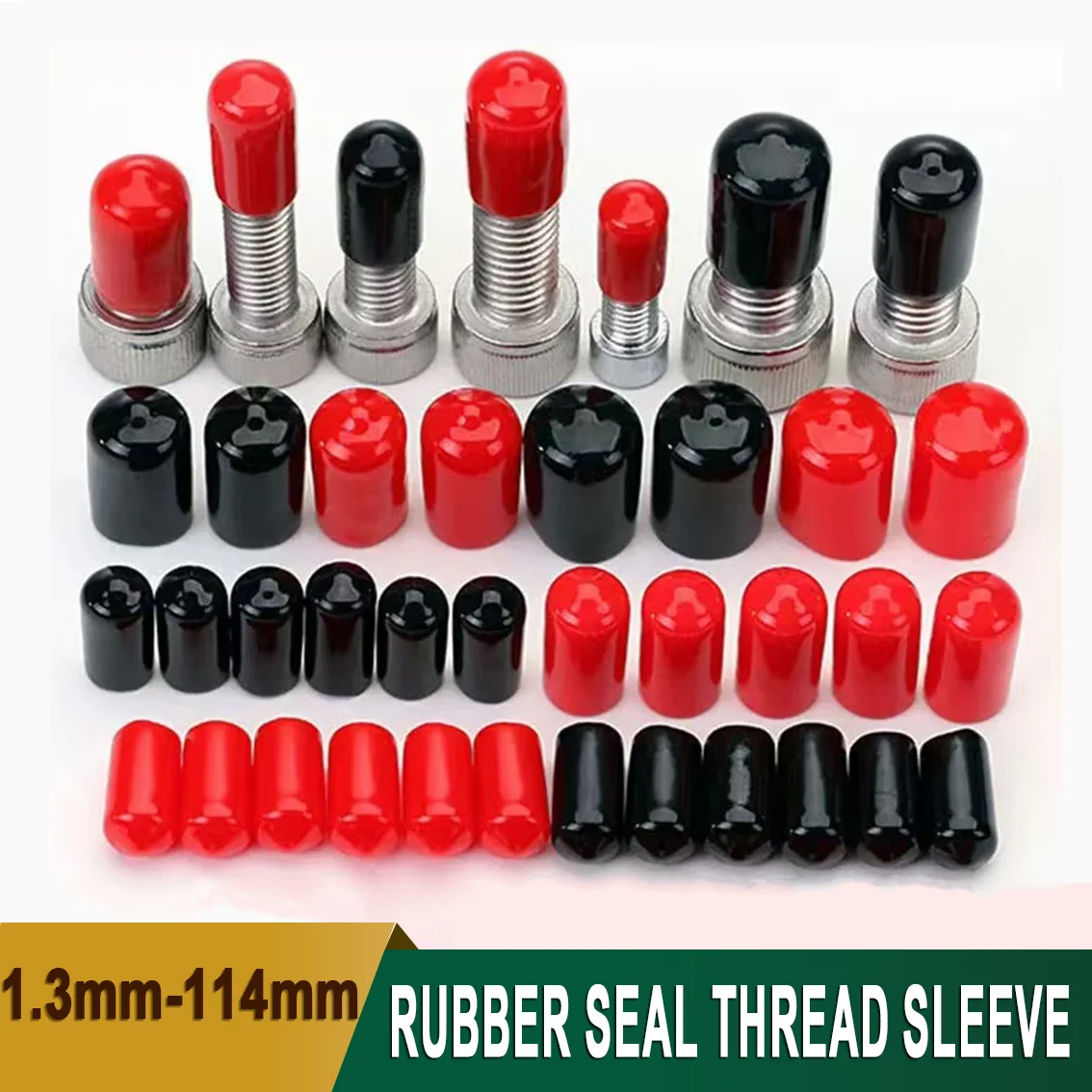 

1.3mm-114mm Black/Red Rubber Cover End Tabs Waterproof Jacket Silicone Cover Screw Seals Decorative Cover Tube Cap Protector