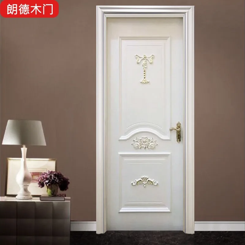 French solid wood door light luxury European paint interior set room bedroom white gold kitchen retro casement home
