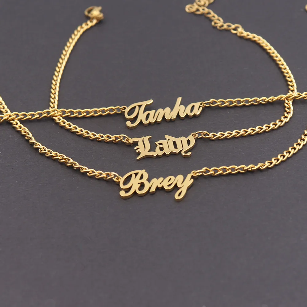 

Custom Name Anklet Bracelet Stainless Steel Chain Bohemian Beach Jewelry Customized Tobillera Personalized Gifts