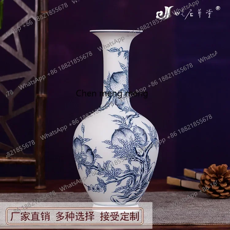 A6239 Hand painted nine peach long neck bottle Jingdezhen ceramic small vase blue and white porcelain