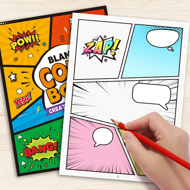 32 Pages Blank Cartoon Sketchbook Kids Comic Book Create Stories with Speech Bubbles