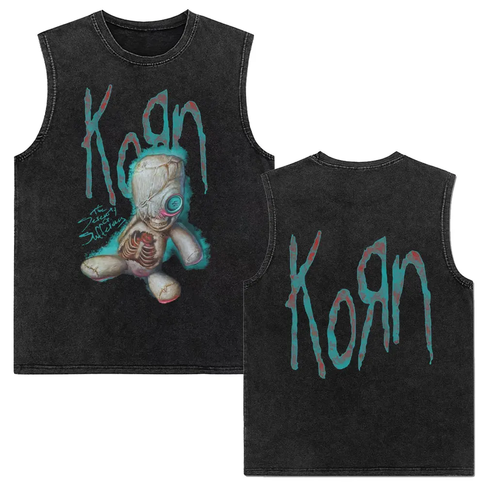 Rock Band Korn Follow The Leader Vintage Washed Tank Tops Men Women Retro Gothic Metal Sleeveless Vest Man Casual Cotton T-shirt