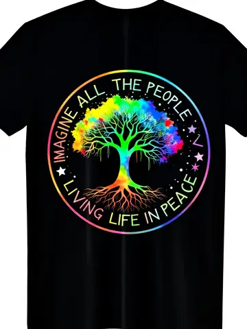 NEW LIMITED All The People Imagine Living Life in Peace Hippie Tie Dye T-Shirt Same Style for Men and Unisex 2025 Summer Shortsleeved Printed T-Shirt Pure Casual Wear Summer Fashion Hippie Retro Casual Short-Sleeved T-Shirt with Round Neck and Print