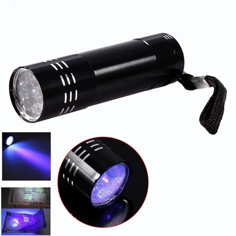 UV Money Detector 9 LED Strong Violet Flashlight Backlight Portable Mini Torch Light 2 in 1