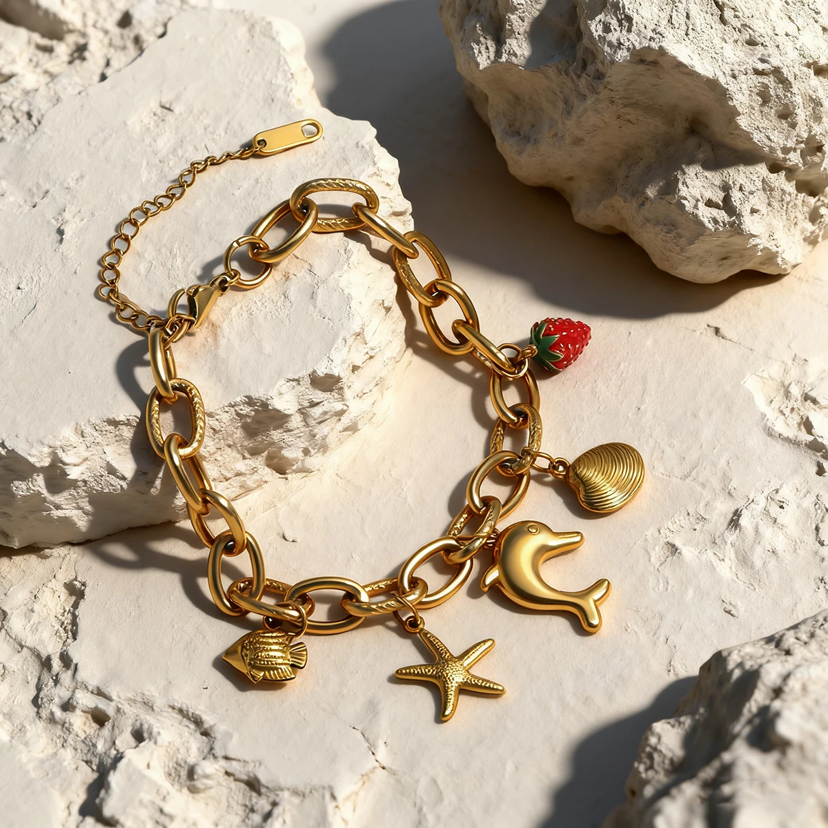 

SOVOB Y2K Beach-Style Little Dolphin Pendant Bracelets Fashionable Handmade DIY Jewelry Gold-Plated Stainless Steel Accessories