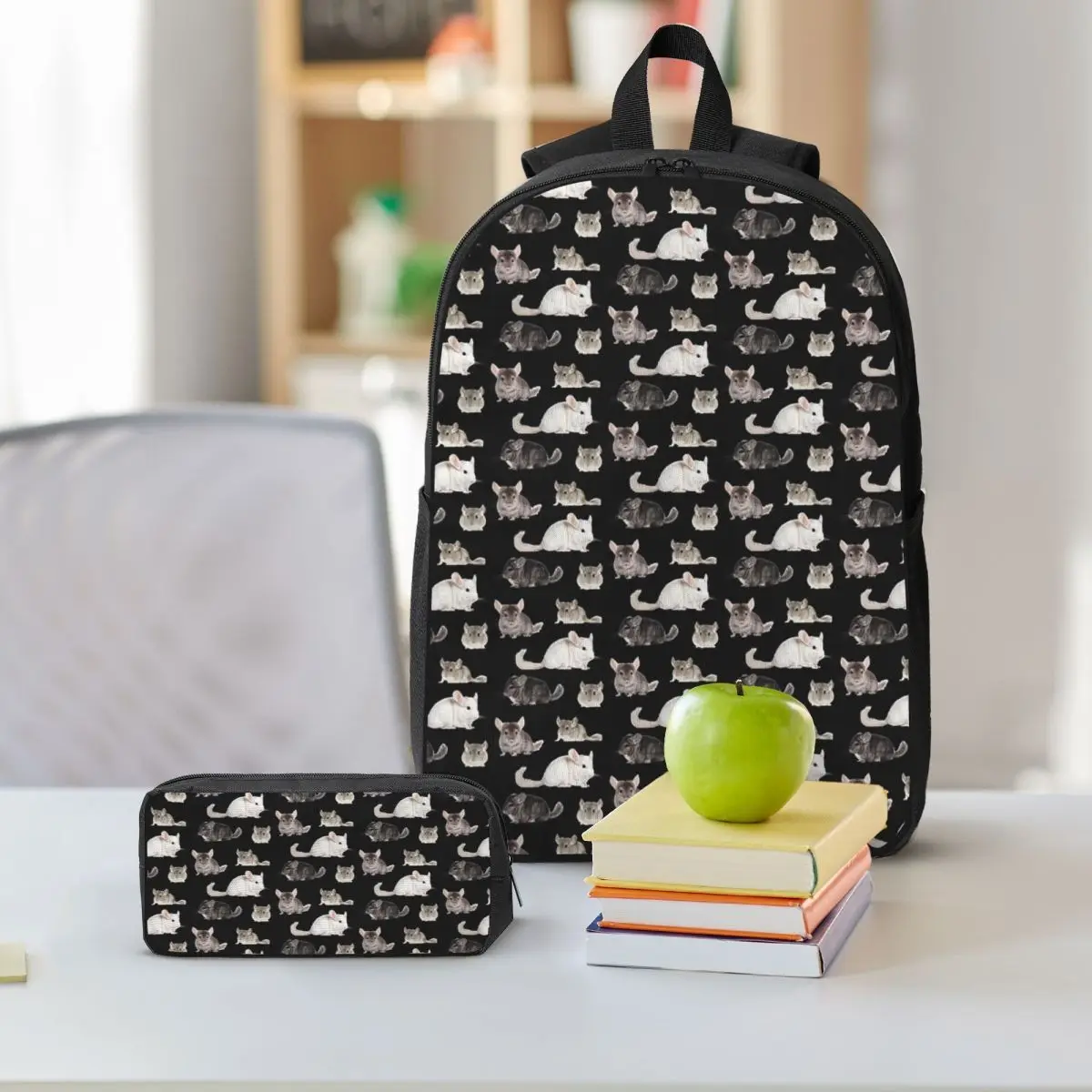Chinchilla Sticker Pack Backpack Student BookBag School Bag Shoulder Bags 3ps Insulated Lunch Bag Pencil Case