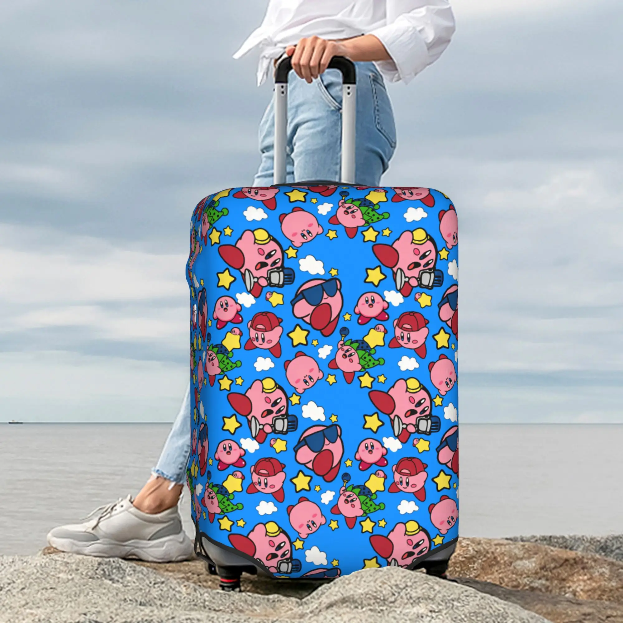 Housse de protection pour valise de voyage Kirby Copy Abilities Seamless Pattern, élastique, motif étoile et nuage, convient aux valises de 18 à 32 pouces