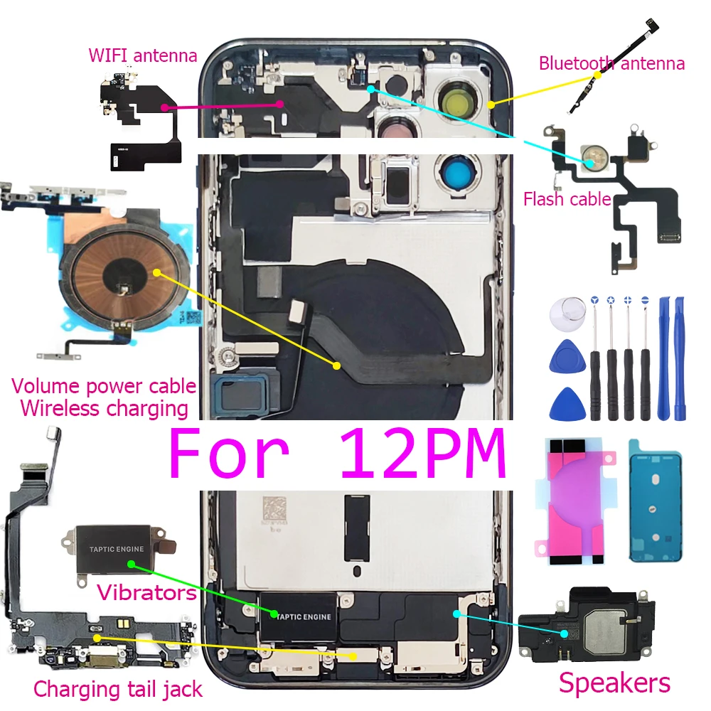 

Задняя крышка корпуса, задняя крышка аккумулятора, Полный Корпус с средней рамкой, лоток для Sim-карты со всеми мелкими деталями, гибкий Корпус для iPhone 12pro 12p 12PM