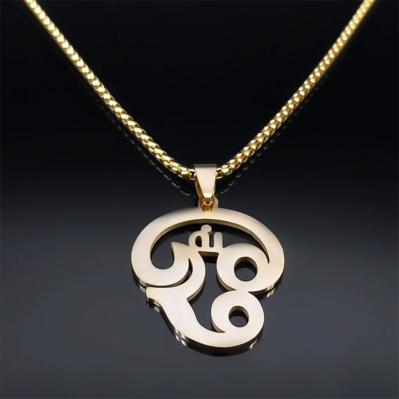 India Tamil Om Symbol Necklace for Women Men Stainless Steel Gold Color Buddhist Om Shiva Yoga Charm Necklaces Jewelry N8089S01